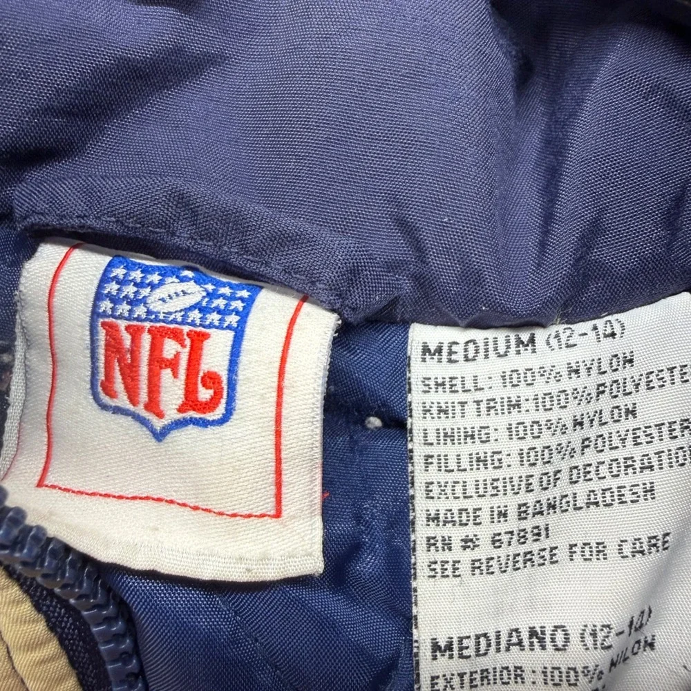 Vintage NFL St Louis Rams Hooded Puffer Jacket Kids Medium Navy Gold RN67891